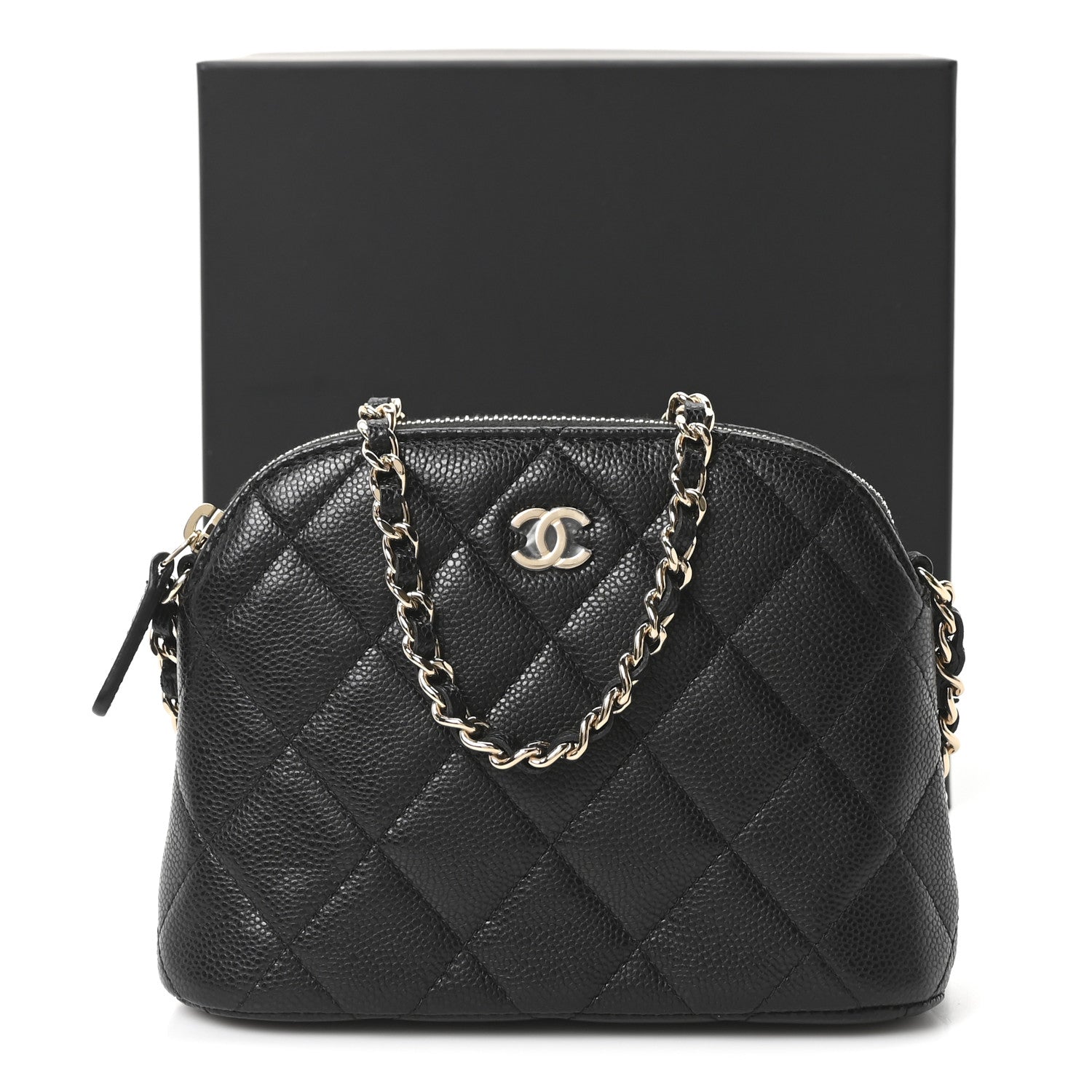 Caviar Quilted Classic Clutch With Chain Black