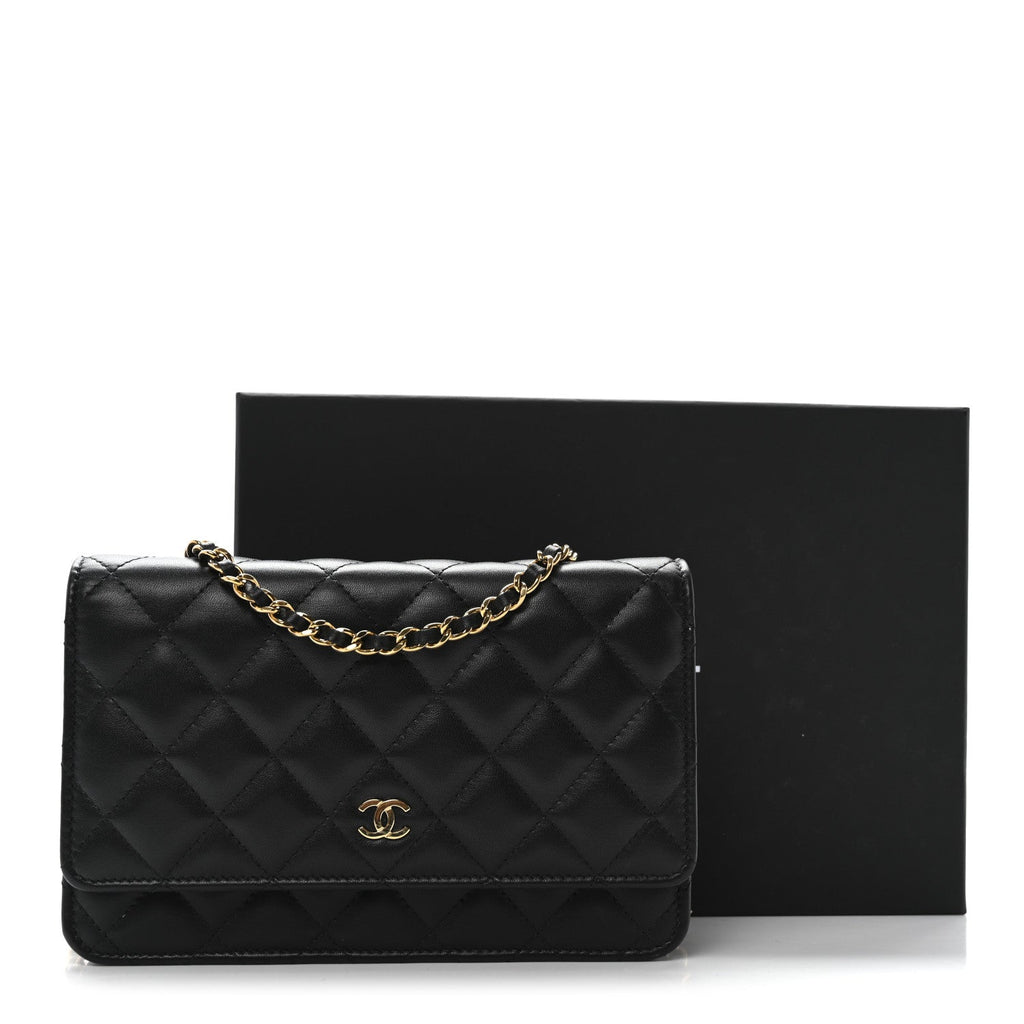 Lambskin Quilted Wallet On Chain WOC Black