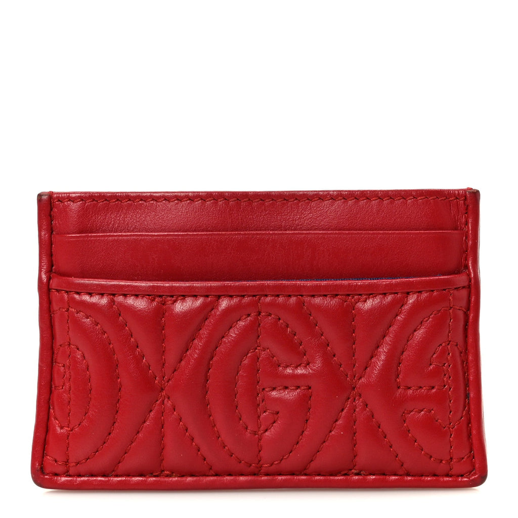 Calfskin G Rhombus Quilted  Holder Hibiscus Red