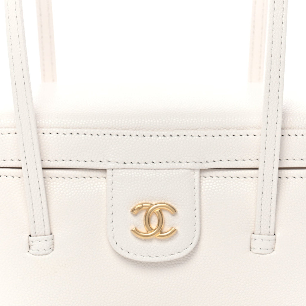 Shiny Caviar Preppy Coco Long Vanity With Strap White