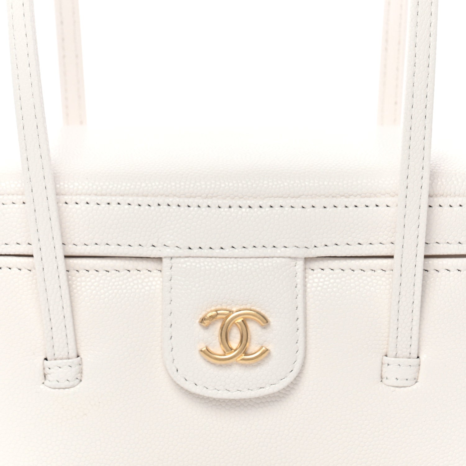 Shiny Caviar Preppy Coco Long Vanity With Strap White