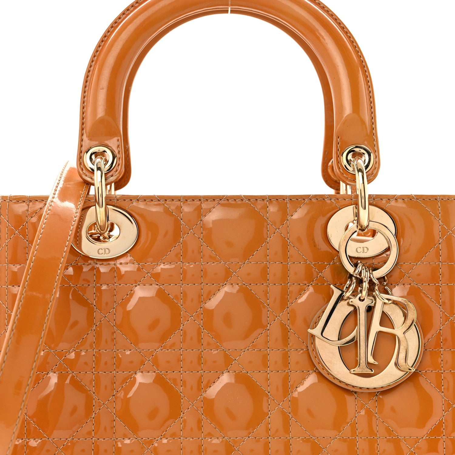 Patent Cannage Medium Lady Dior Dark Beige