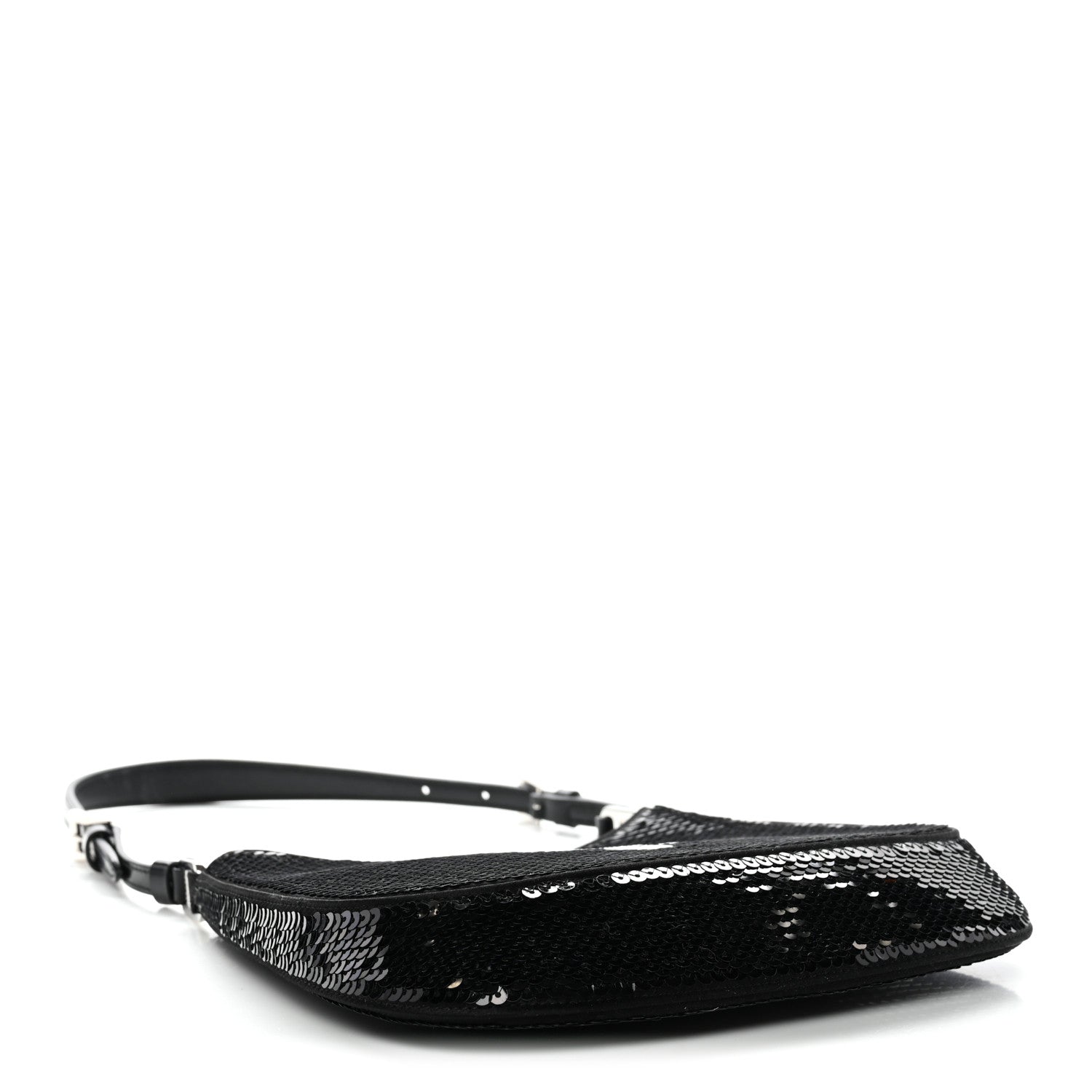 Paillettes Sequin Logo Cleo Adjustable Strap Shoulder Bag Black White