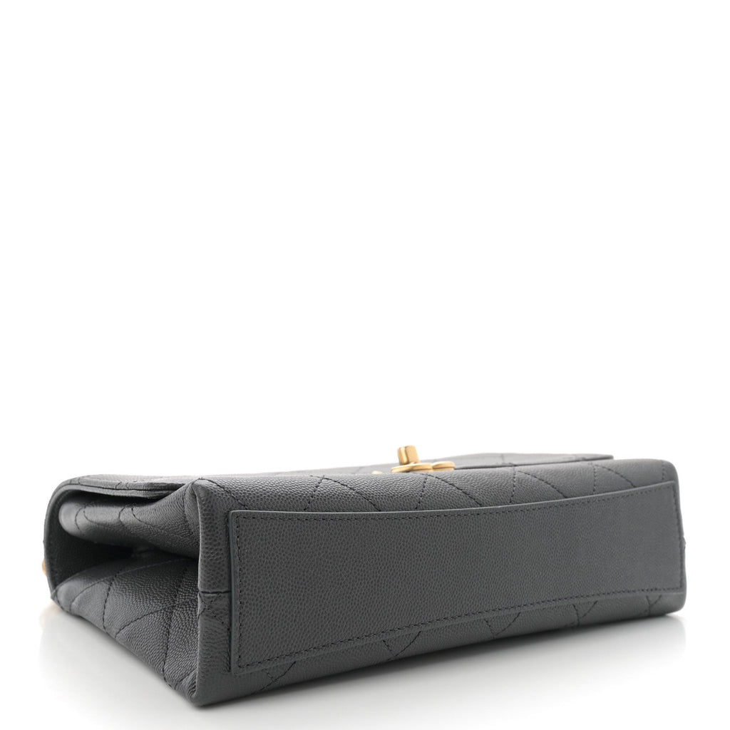 Caviar Quilted Bracelet On Chain Flap Dark Grey