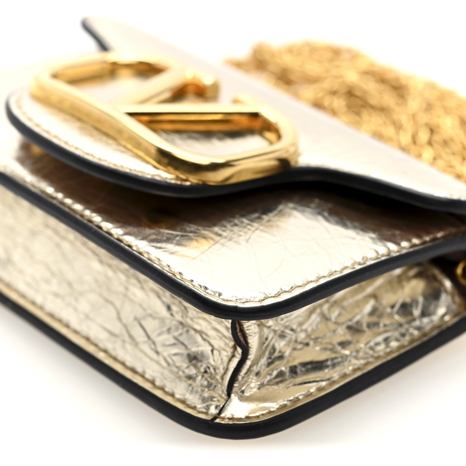 Metallic Calfskin Vlogo Micro Loco Shoulder Bag Platino