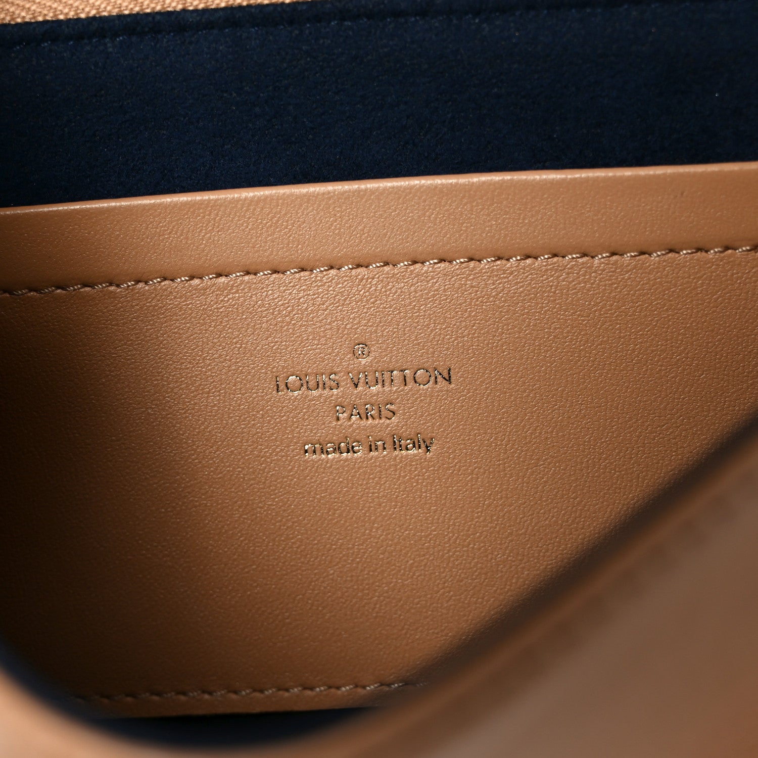Lambskin Embossed Monogram Pochette Coussin Camel