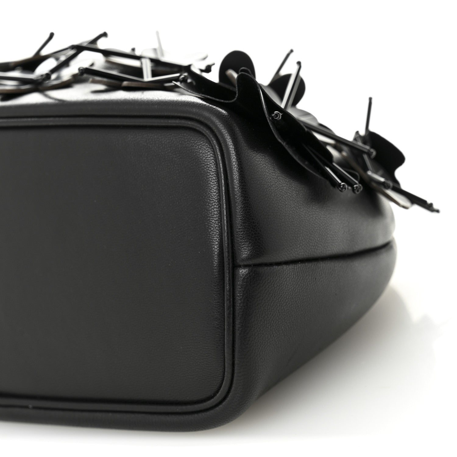 Lambskin Le Petit Calino Brode Ring Top Handle Bag Black