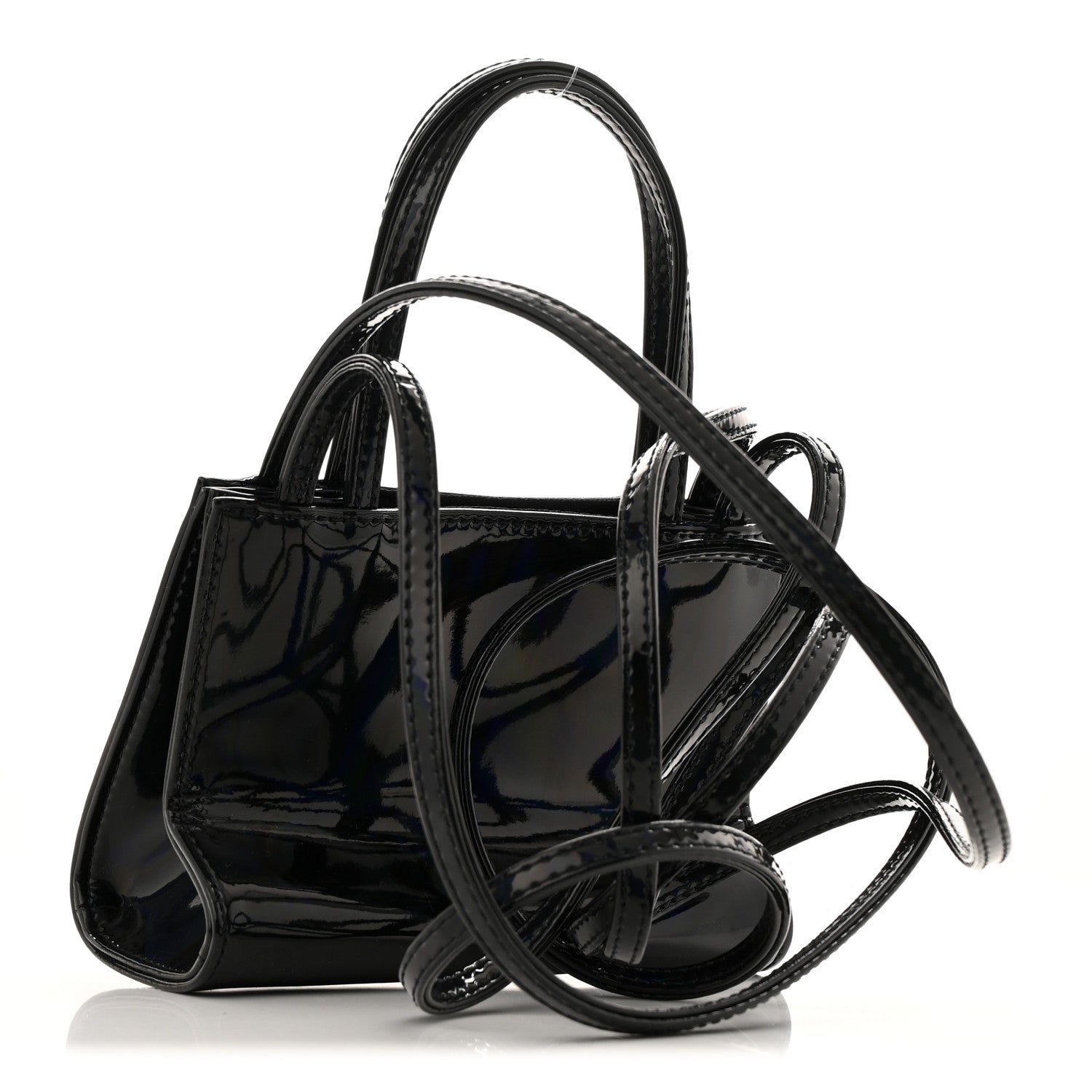 Patent Vegan Leather Small Shopping Bag Black Rainbow