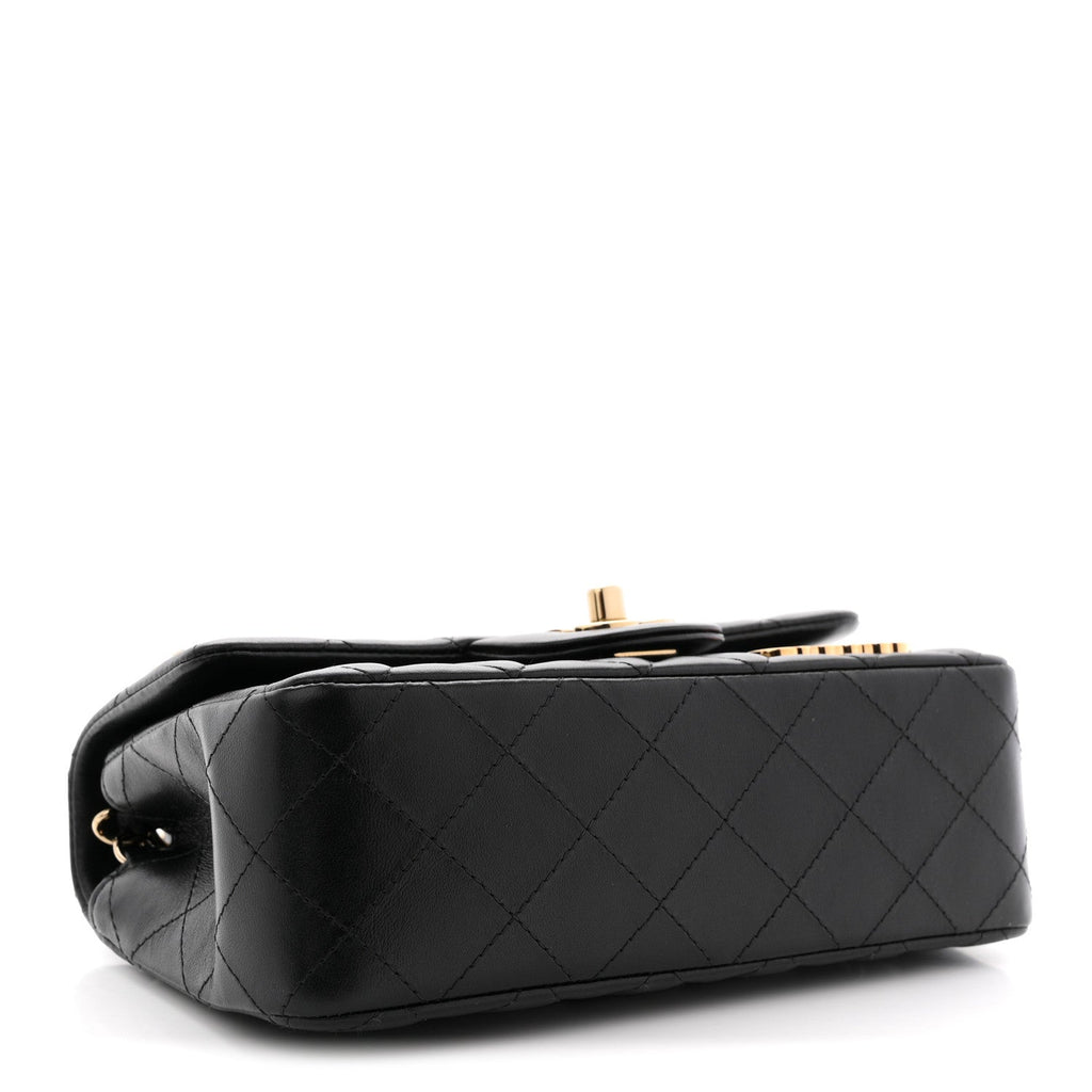 Lambskin Quilted Hollywood Charms Mini Rectangular Flap Black