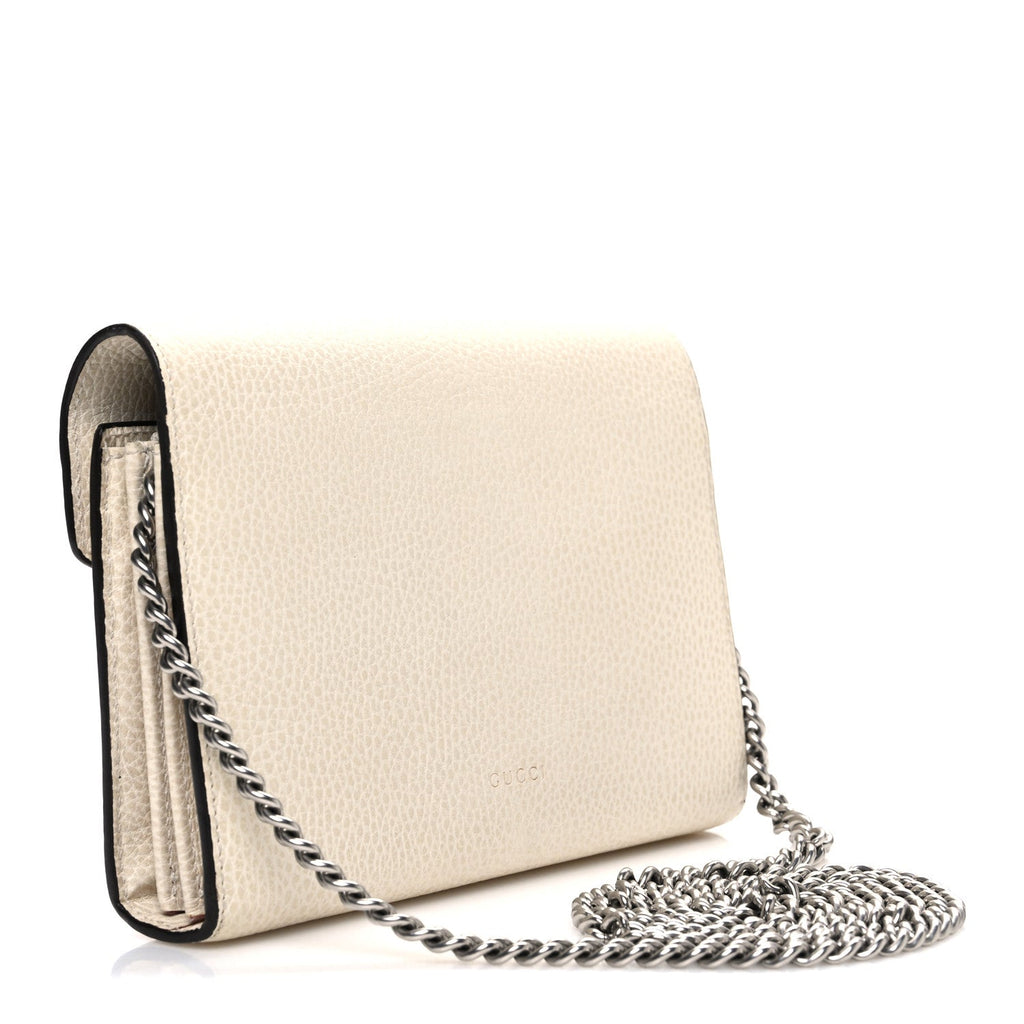 Dollar Calfskin Mini Dionysus Chain Wallet Mystic White
