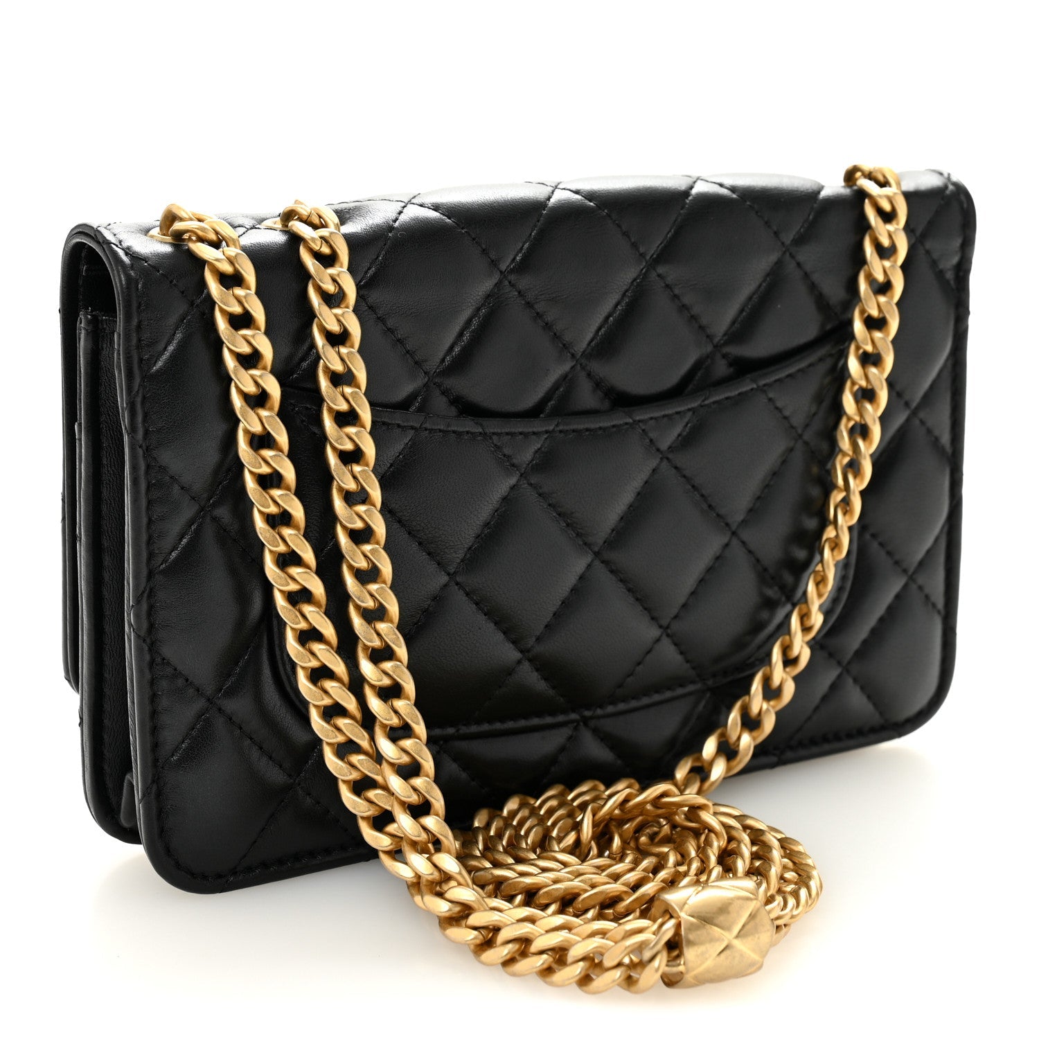 Lambskin Quilted Pillow Crush Wallet On Chain WOC Black