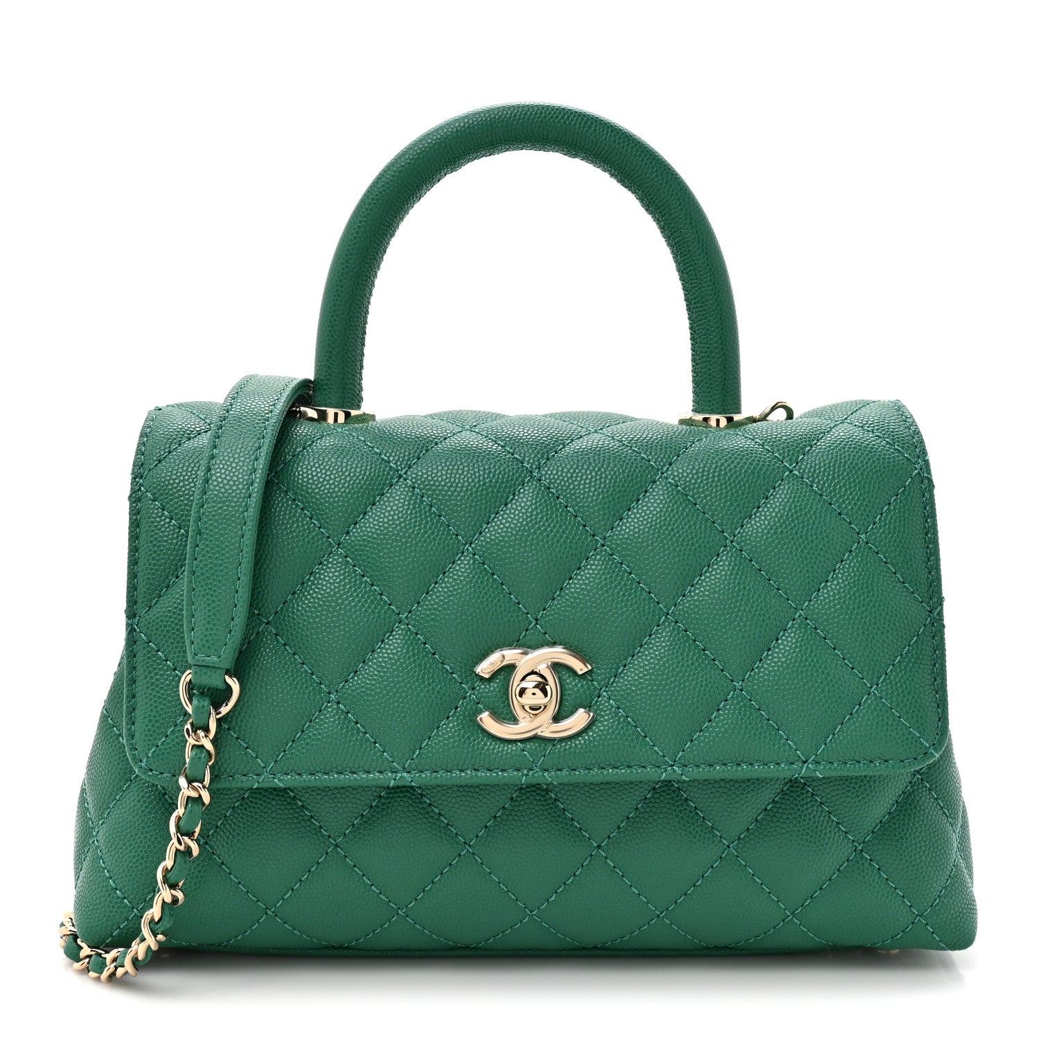 Caviar Quilted Mini Coco Handle Flap Green