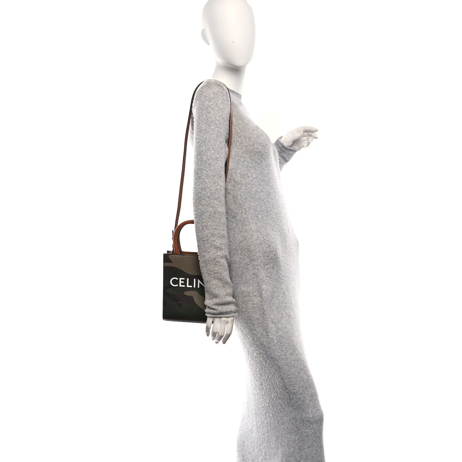 Canvas Calfskin Mini Vertical Cabas Khaki