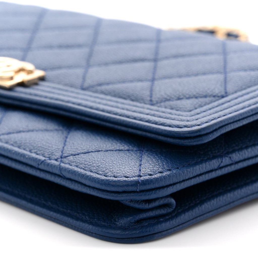 Caviar Quilted Boy Wallet On Chain WOC Dark Blue