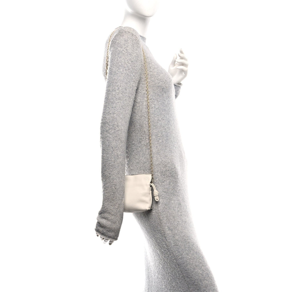 Calfskin Nano Flamenco Knot Clutch Soft White