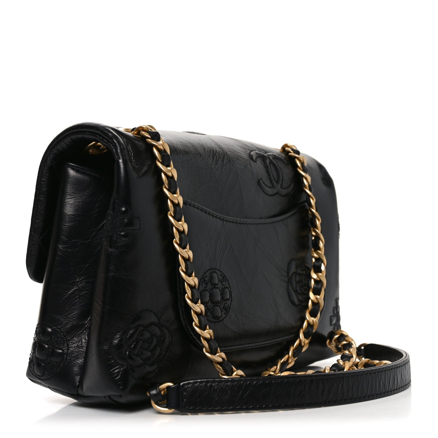 Crumbled Calfskin Embossed Flap Black