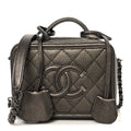 Metallic Caviar Quilted Small CC Filigree Vanity Case Dark Silver