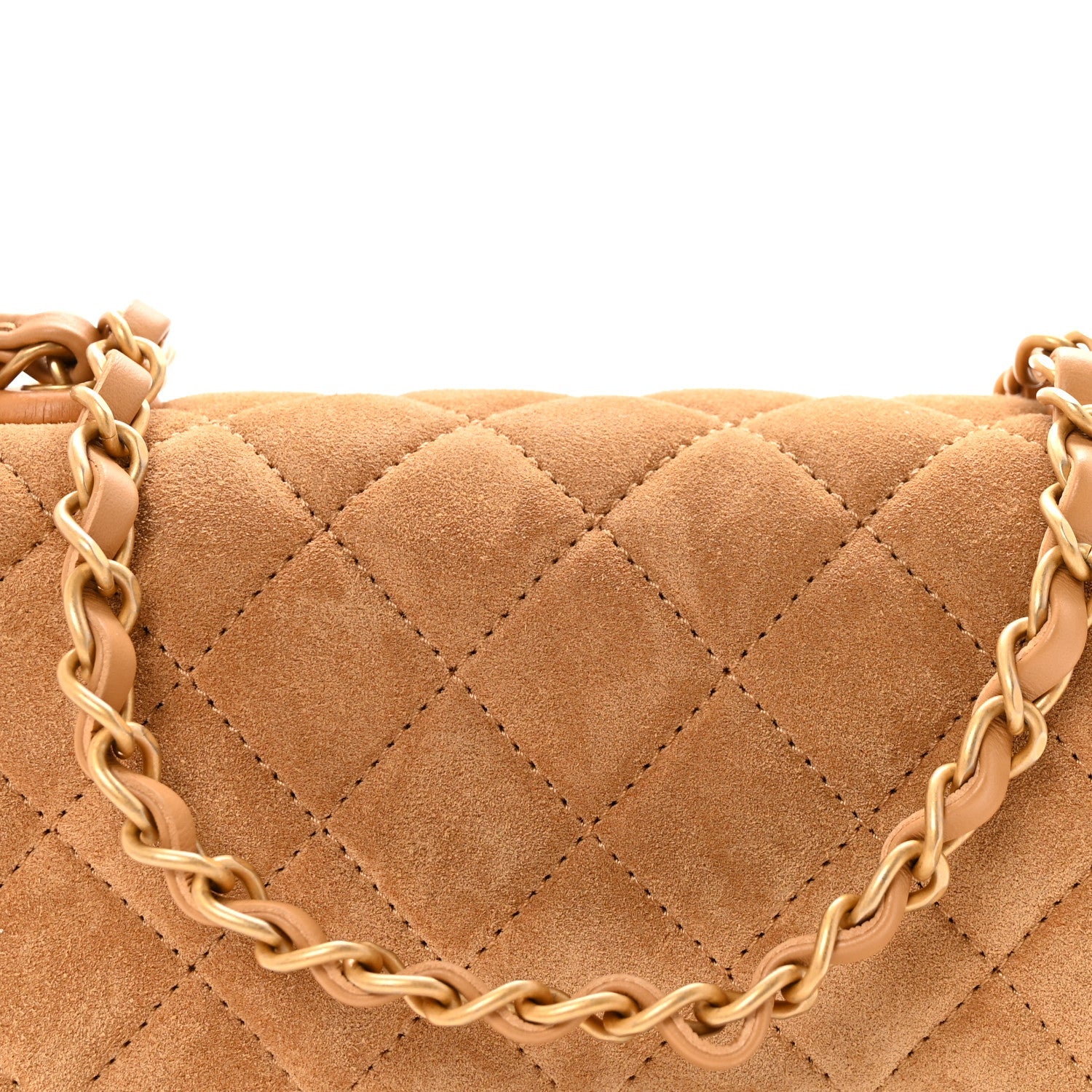 Suede Quilted Mini Flap Dark Beige