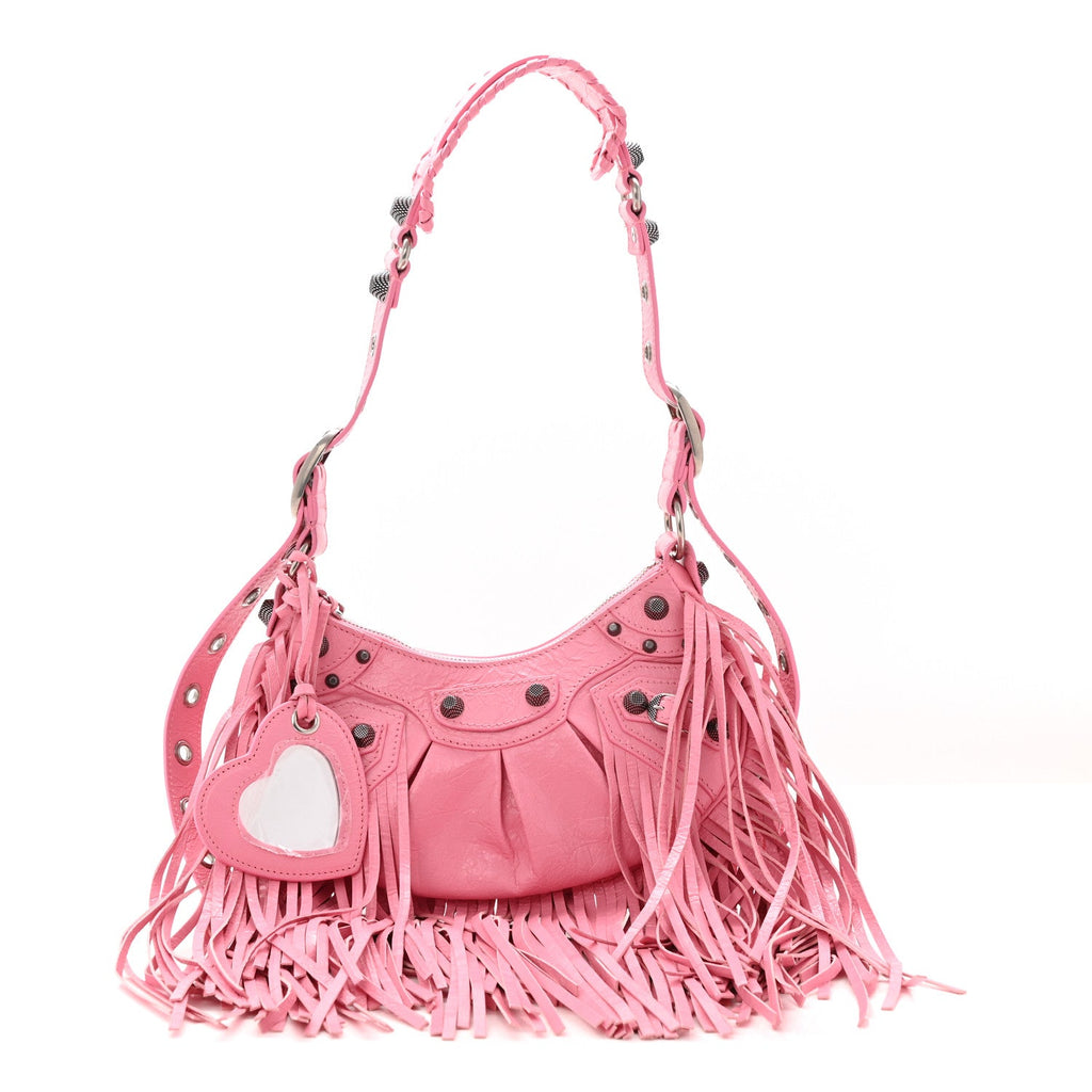 Agneau Arena Le Cagole Fringe Shoulder Bag XS Sweet Pink