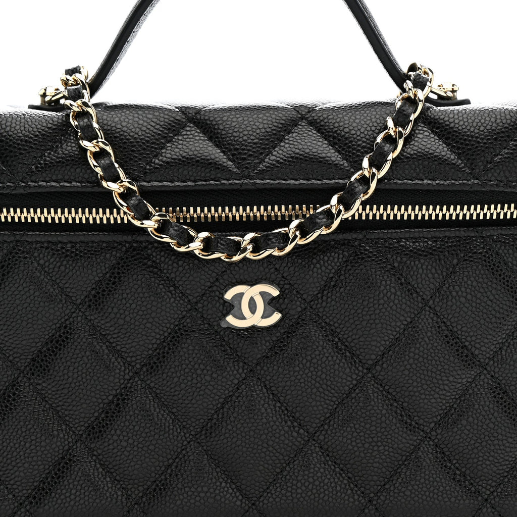 Caviar Quilted Top Handle Slim Vanity With Chain Black