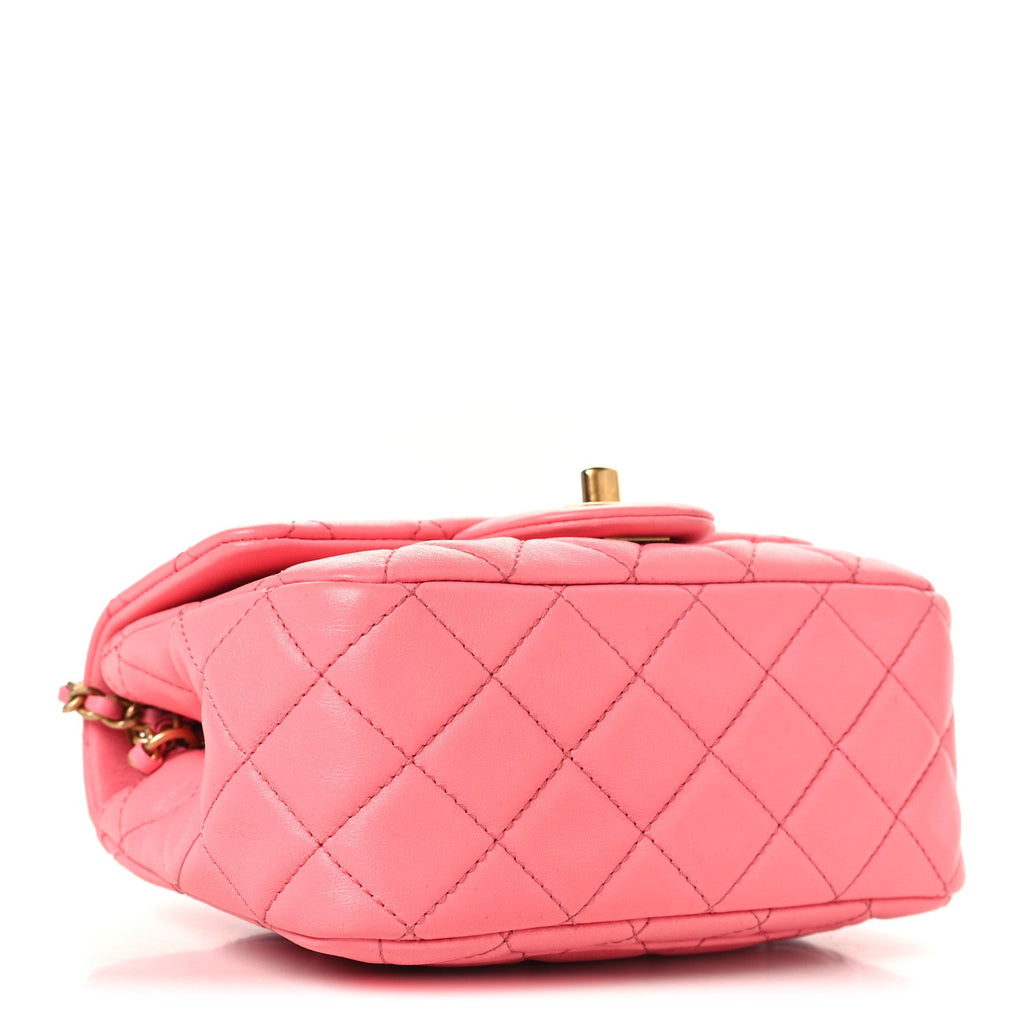Lambskin Quilted Mini Pearl Crush Flap Pink