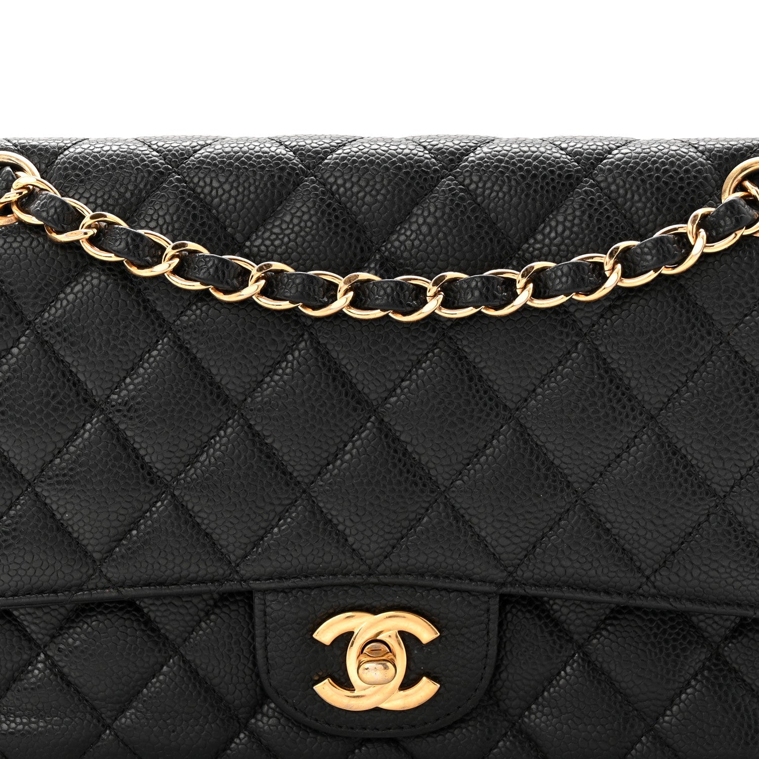 Caviar Quilted Medium Double Flap Black