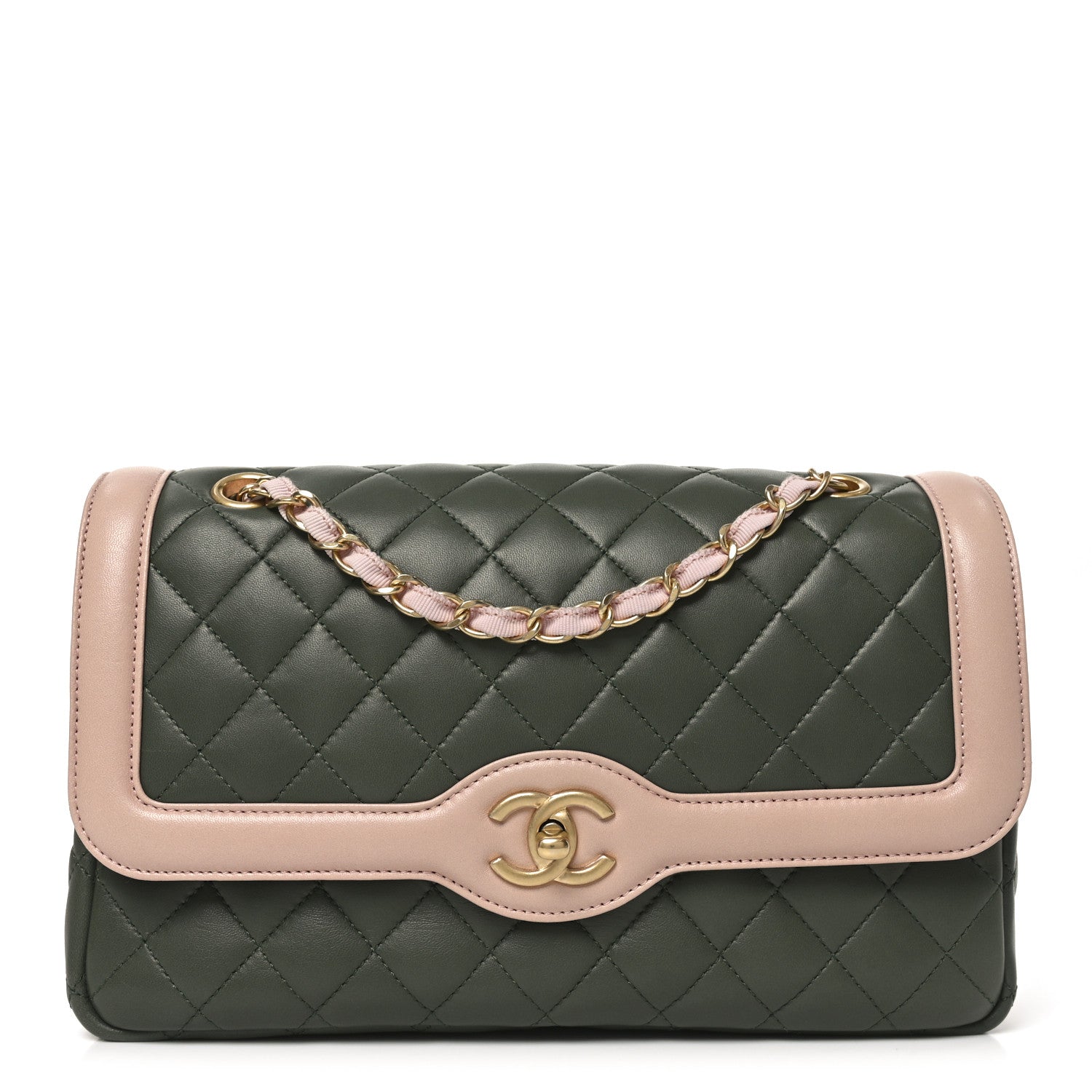 Lambskin Quilted Medium Bi-Color Flap Green Pink