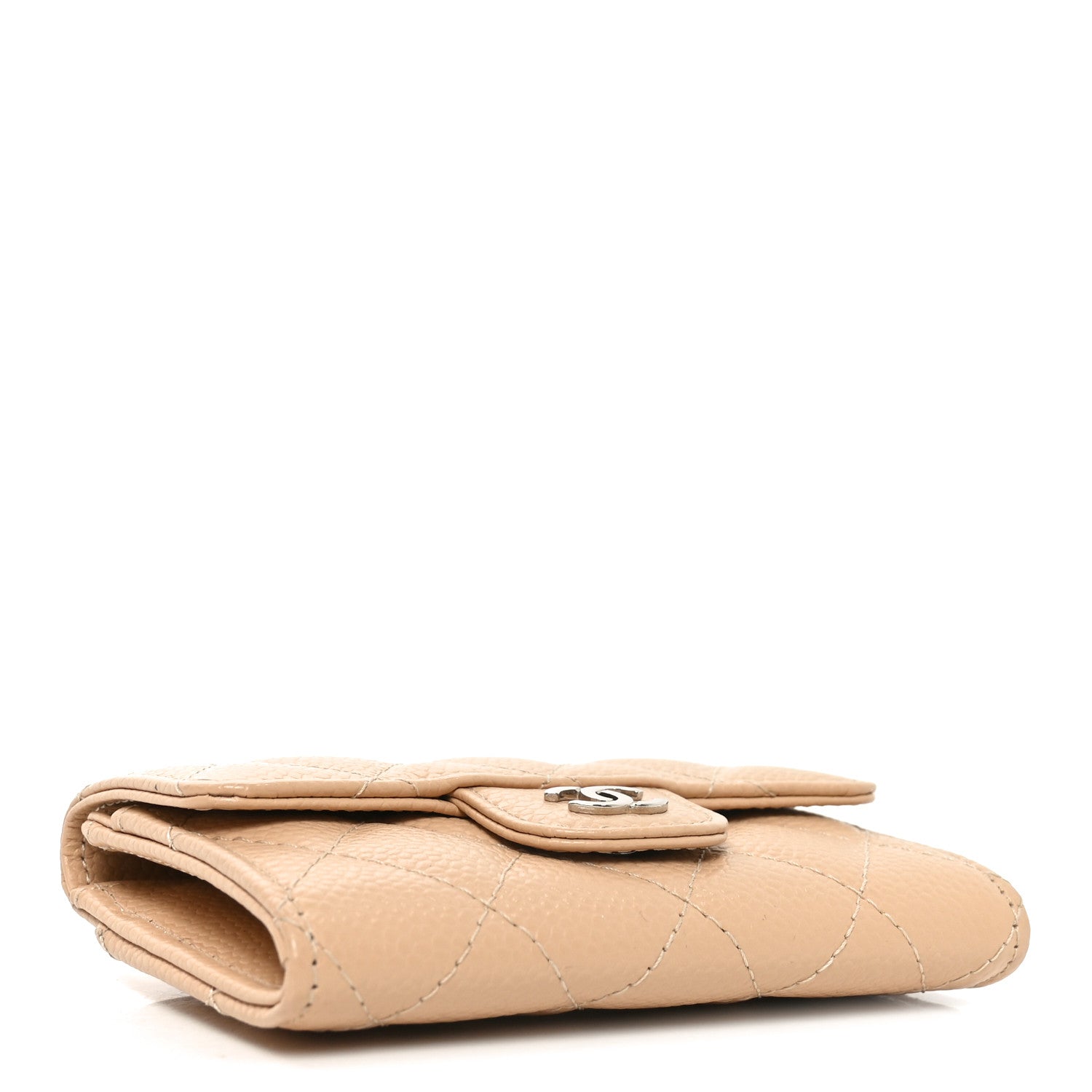 Caviar Quilted Flap  Holder Wallet Beige