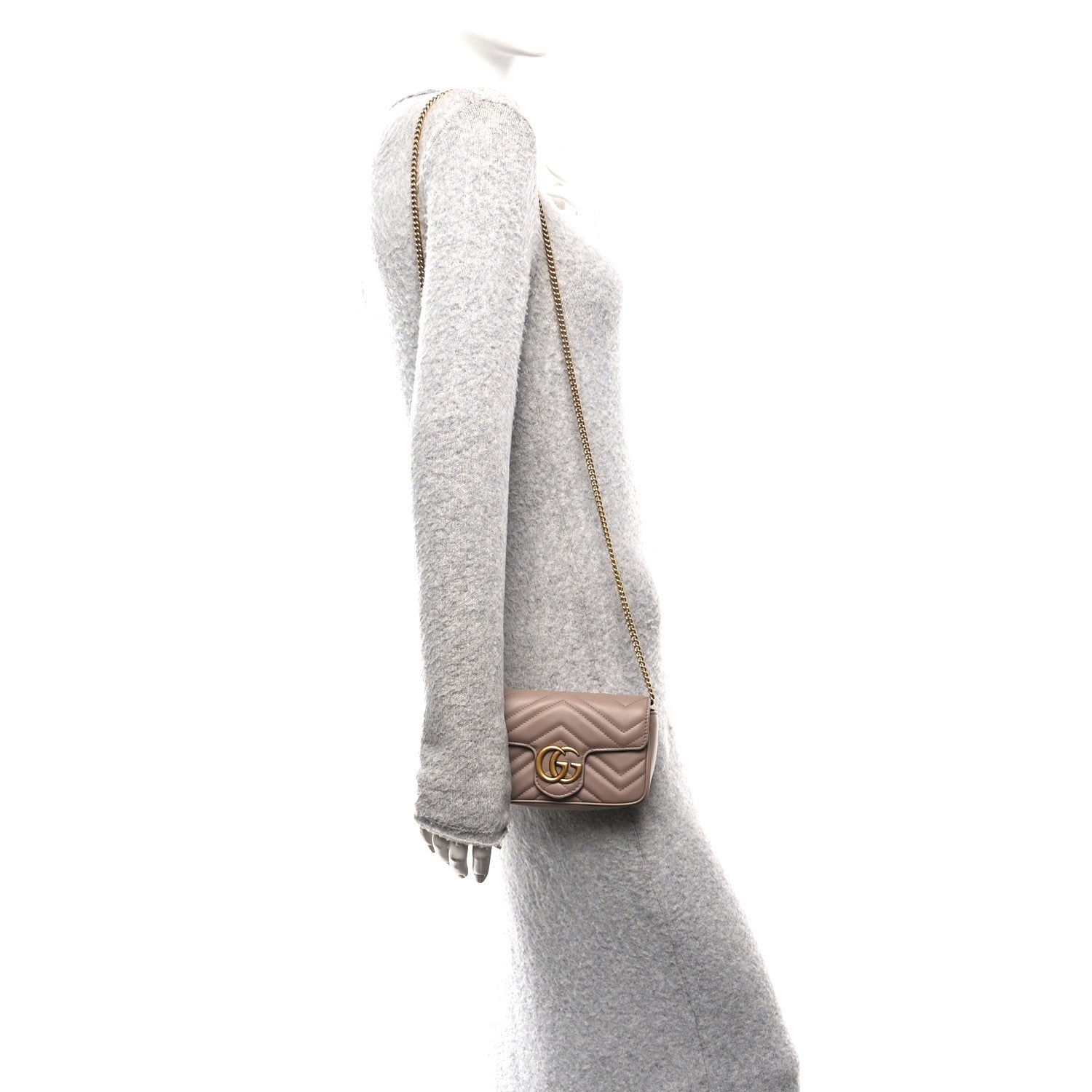Calfskin Matelasse Super Mini GG Marmont Shoulder Bag Porcelain Rose