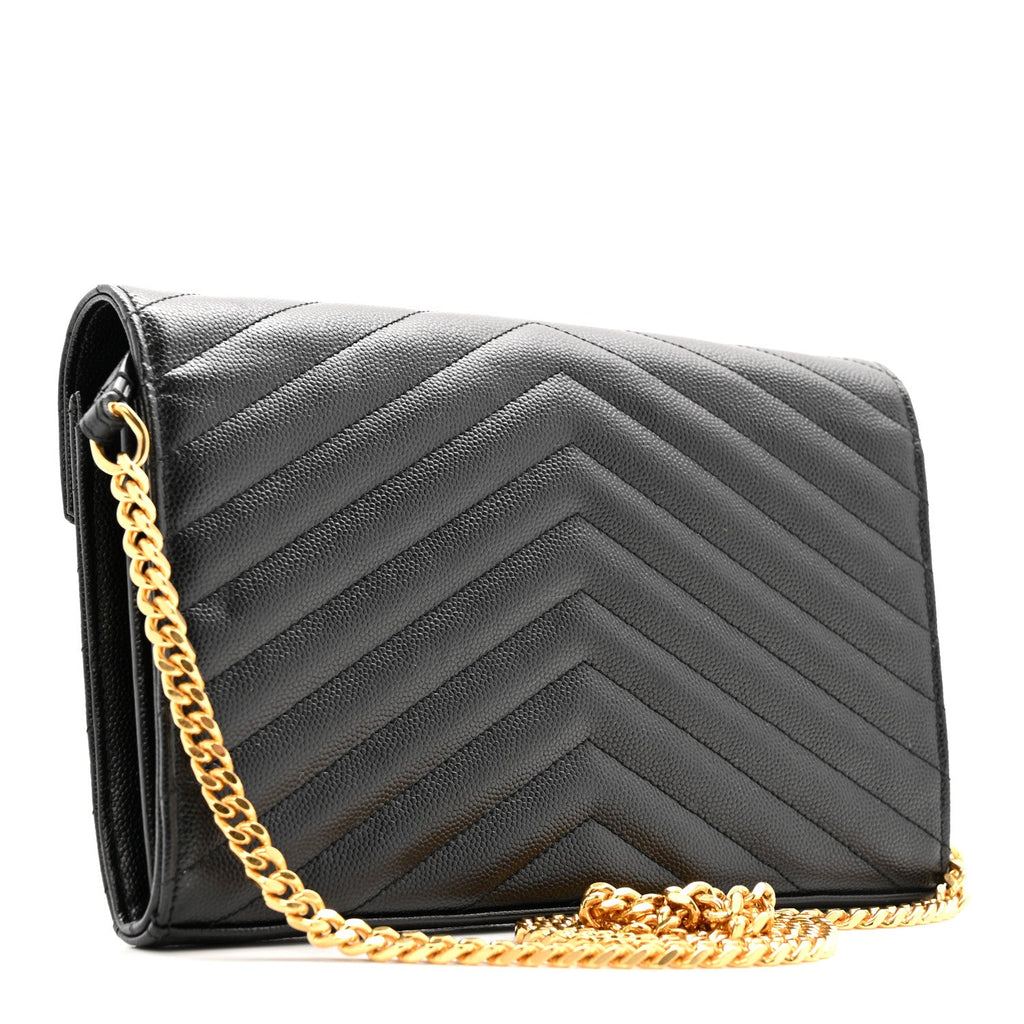 Grain De Poudre Matelasse Chevron Monogram Chain Wallet Black