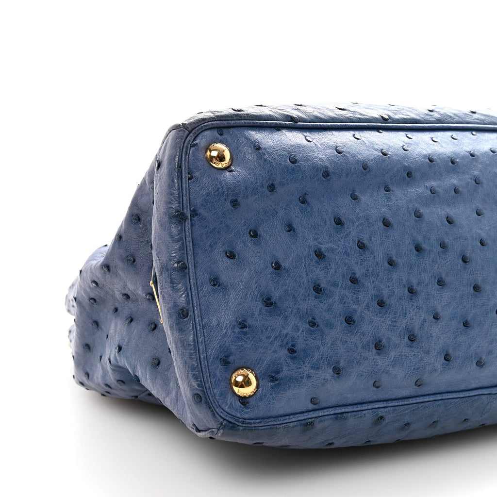 Ostrich Medium Galleria Double Zip Tote Cobalto