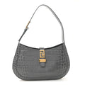 Calfskin Crocodile Embossed Large Greca Goddess Bag Charcoal