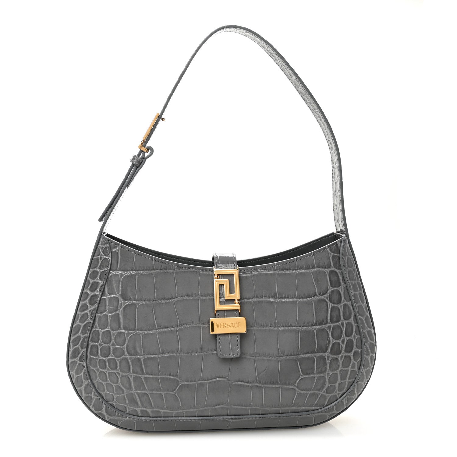 Calfskin Crocodile Embossed Large Greca Goddess Bag Charcoal