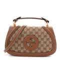 GG Monogram Calfskin Medium Blondie Top Handle Bag Beige Dark Brown
