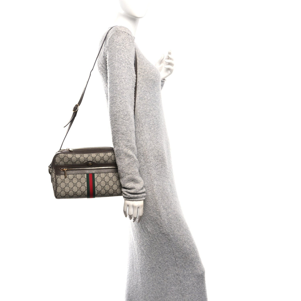 GG Supreme Monogram Web Small Ophidia Shoulder Bag Brown