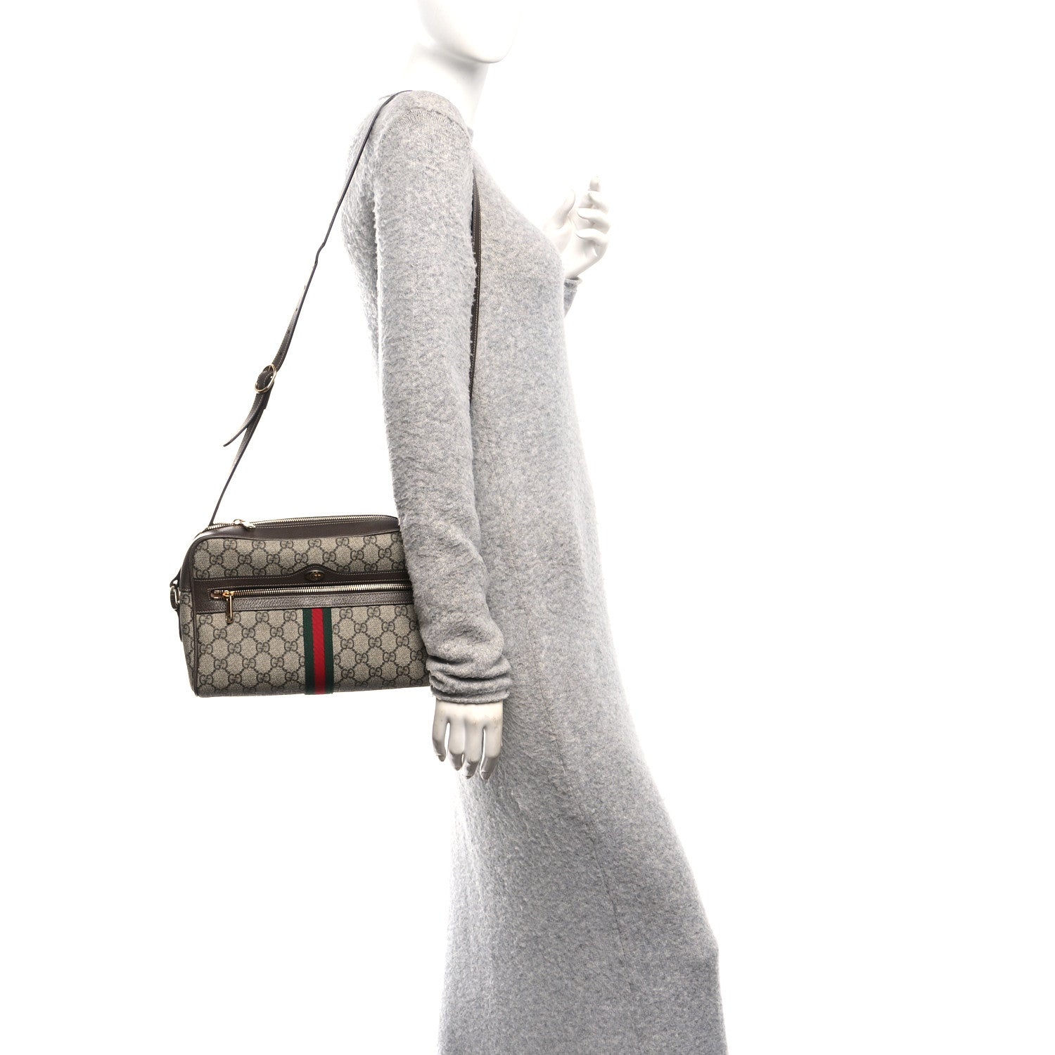 GG Supreme Monogram Web Small Ophidia Shoulder Bag Brown