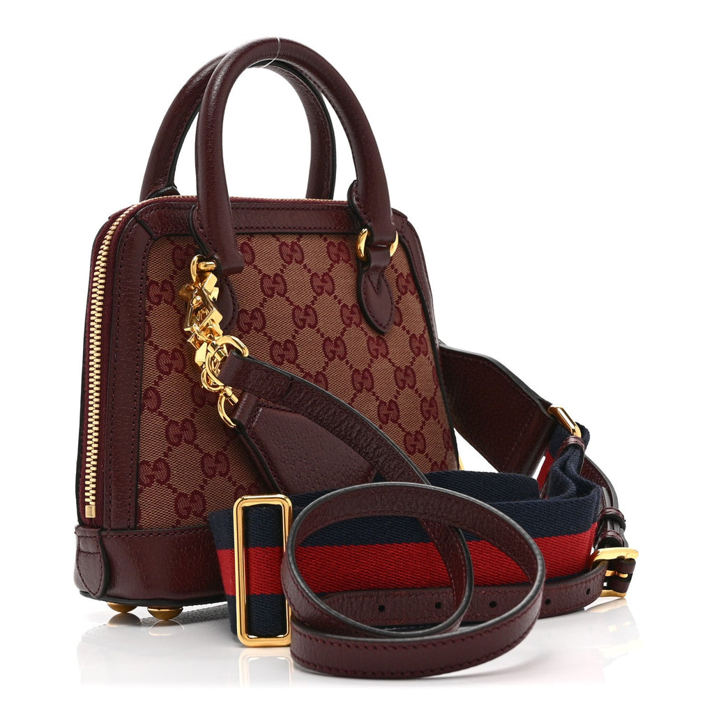 Monogram Textured Dollar Calfskin Mini Horsebit 1955 Top Handle Bag Sahara Rubino Chardonnay