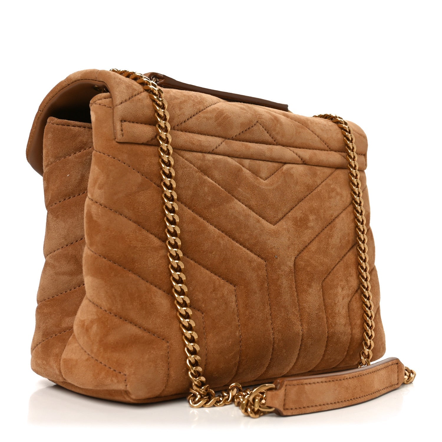 Suede Calfskin Y Quilted Monogram Small Loulou Chain Satchel Cinnamon