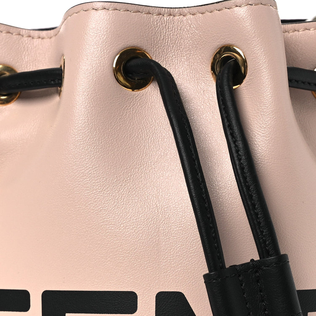 Vitello Fluffy Grace F is Fendi Logo Embossed Mini Mon Tresor Bucket Bag Rosa Quarzo Black