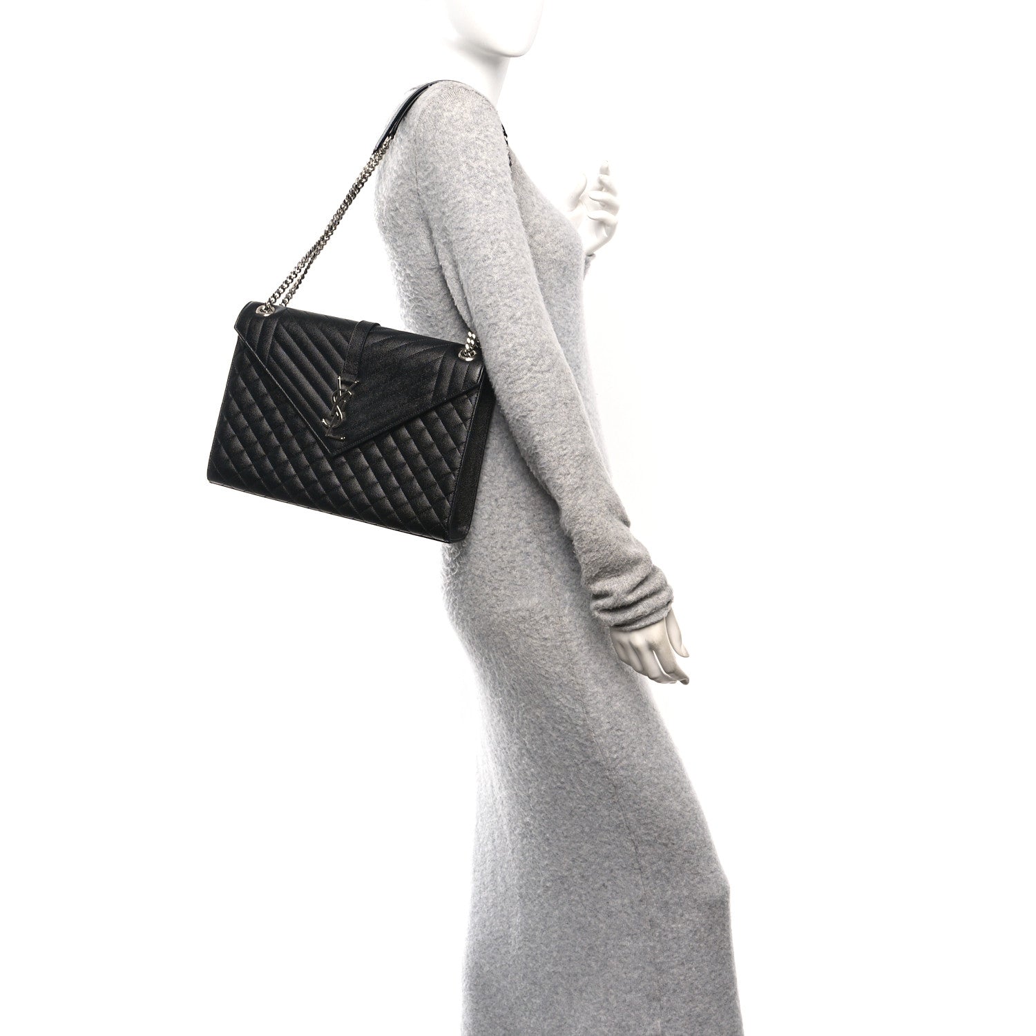 Grain De Poudre Textured Mixed Matelasse Large Triquilt Monogram Satchel Black