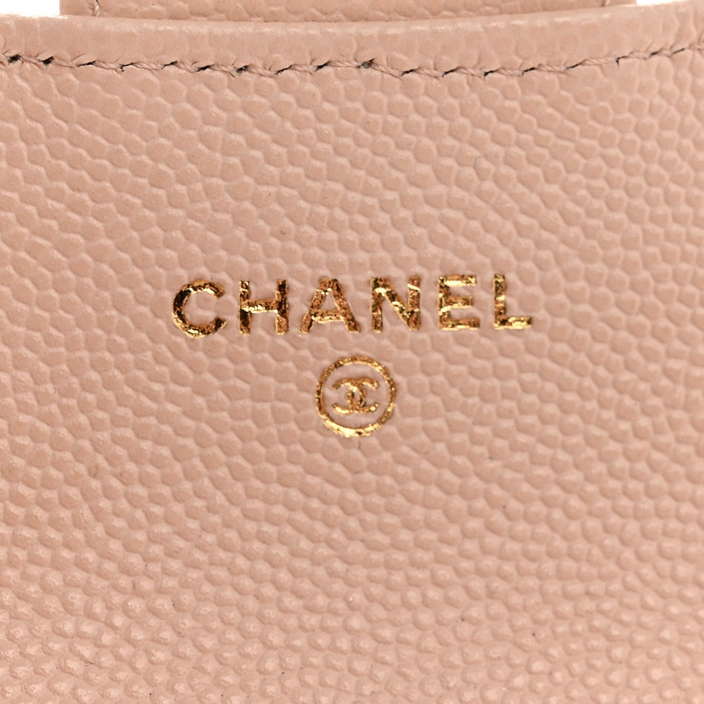 Caviar Quilted Flap  Holder Wallet Light Beige