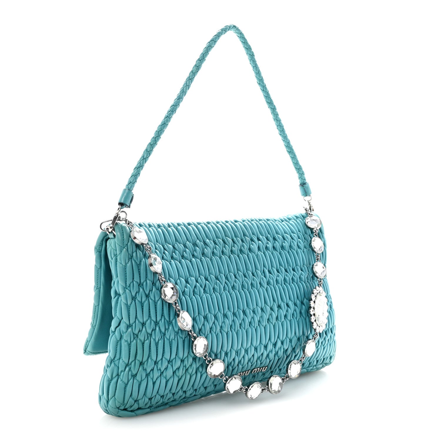 Nappa Matelasse Crystal Flap Clutch Turchese