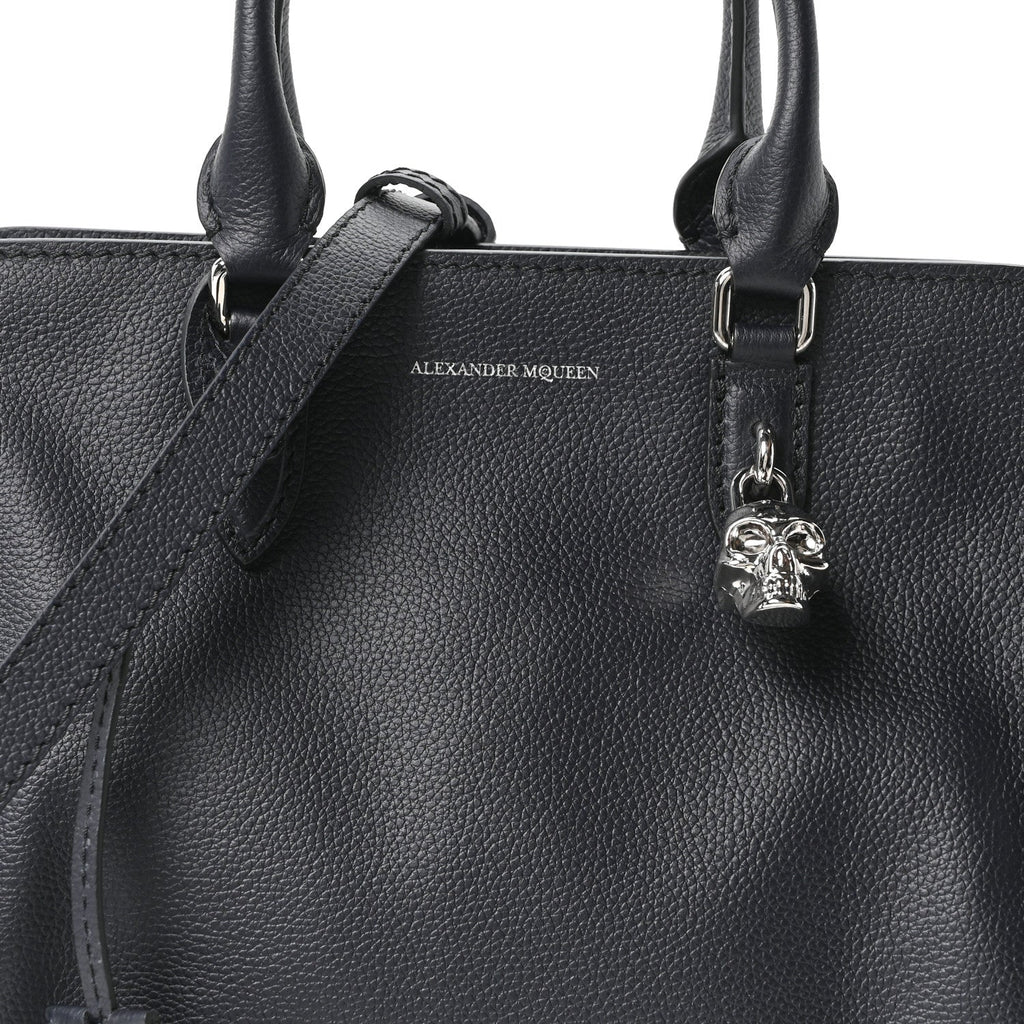 Pebbled Calfskin Small Skull Padlock Zip Around Tote Navy