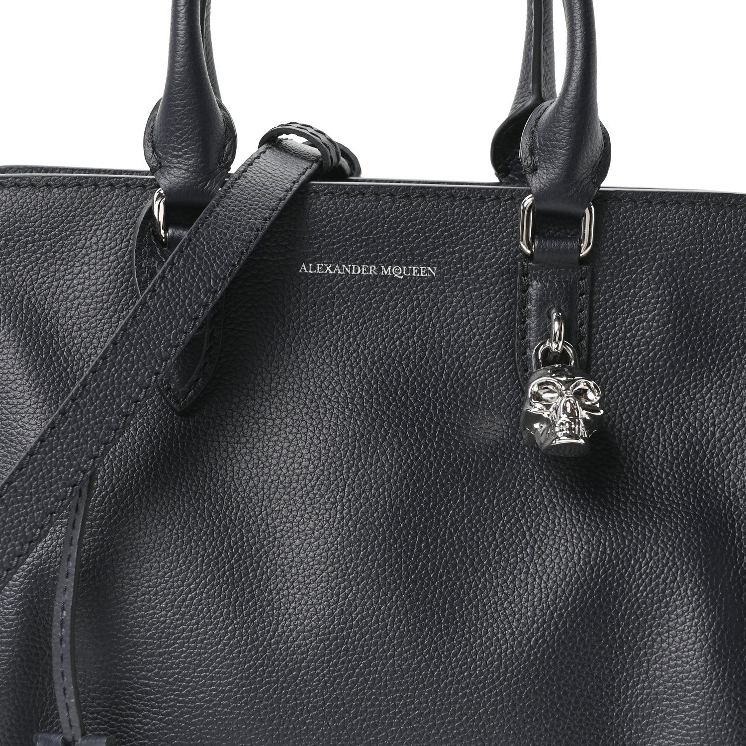 Pebbled Calfskin Small Skull Padlock Zip Around Tote Navy