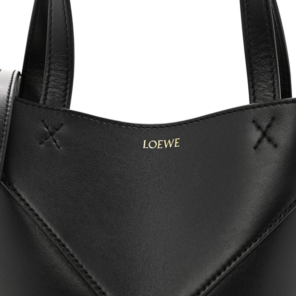 Shiny Calfskin Mini Puzzle Fold Tote Black