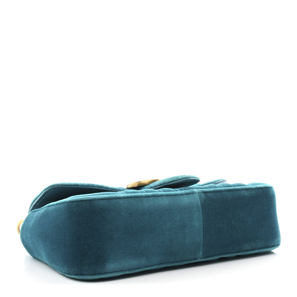 Velvet Matelasse Mini GG Marmont Shoulder Bag Pavone Cyan