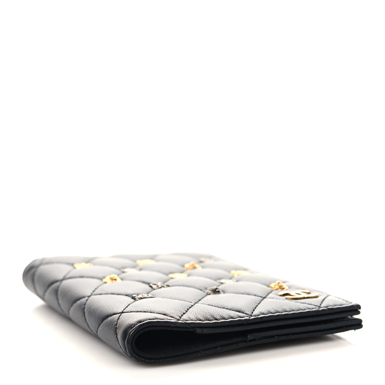 Lambskin Quilted Lucky Charms Passport Holder Black