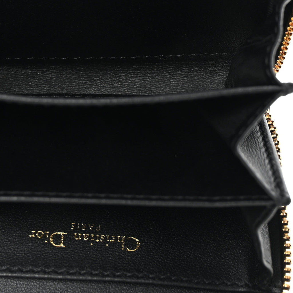 Grained Calfskin Supple Cannage Caro Compact Zip  Wallet Black