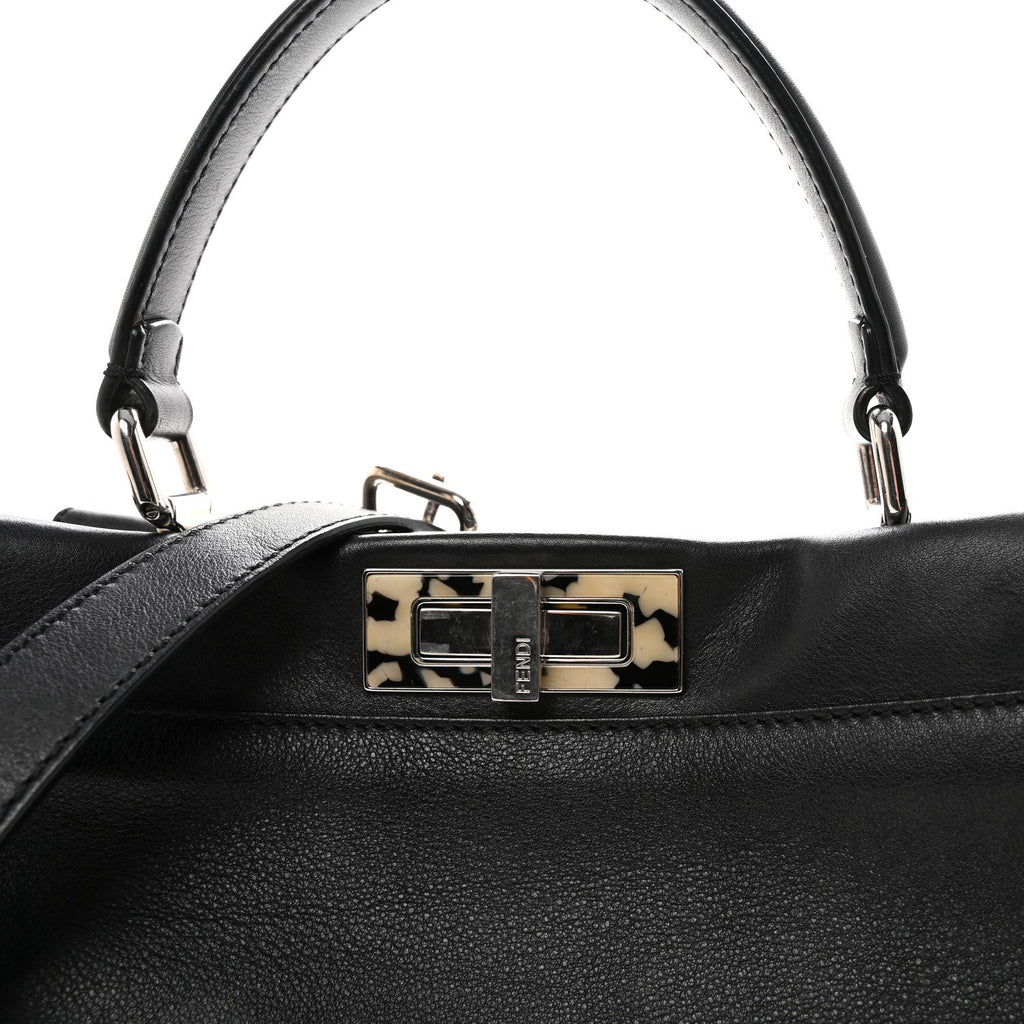 Vitello Dolce Shiny Nappa Plexglass Granite Medium Peekaboo Iconic Satchel Black