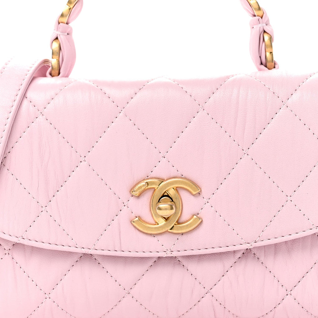 Crumpled Lambskin Quilted Mini CC Links Top Handle Flap Light Pink
